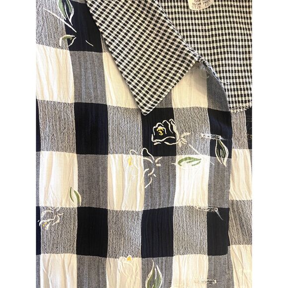 VTG Peri Petites Womens Gingham Check Floral Overlay Top Sz 12 Blouse Retro 80s - Picture 15 of 15